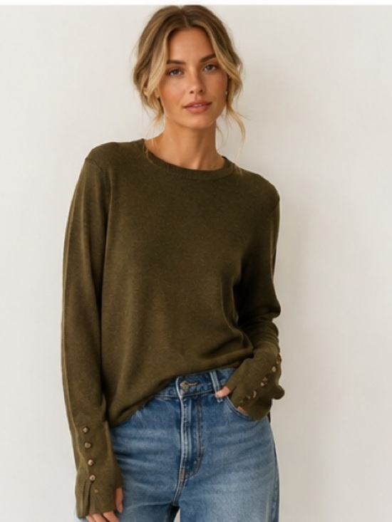 Zara Sweaters - Zara Classic Button Cuff Knit Lightweight Sweater Army Green size M